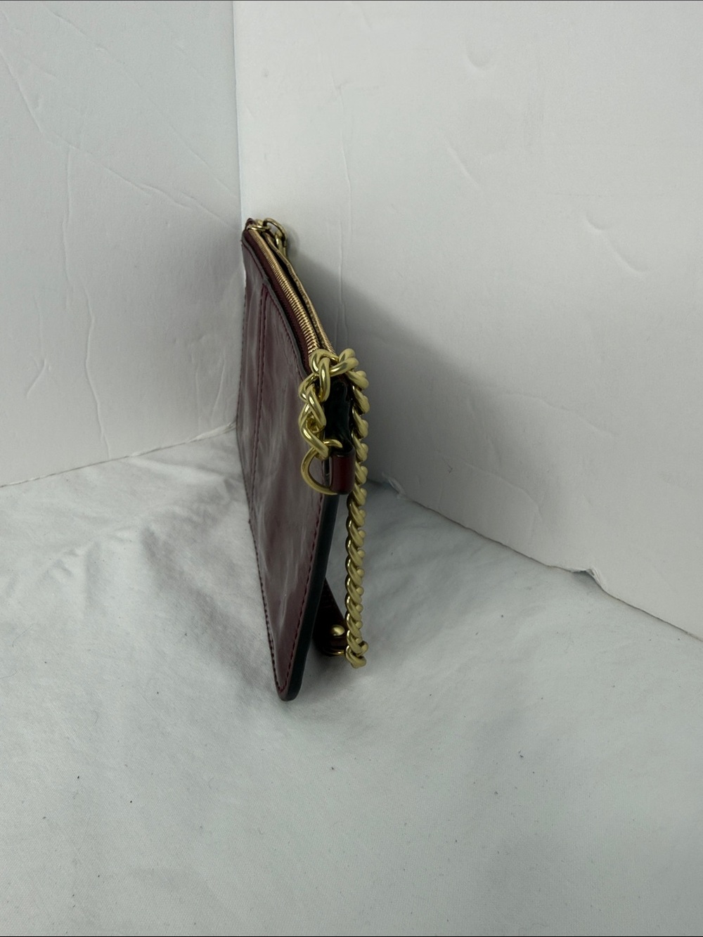 Coach Burgundy Patent Leather Wristlet with Gold Chain - Picture 4 of 9